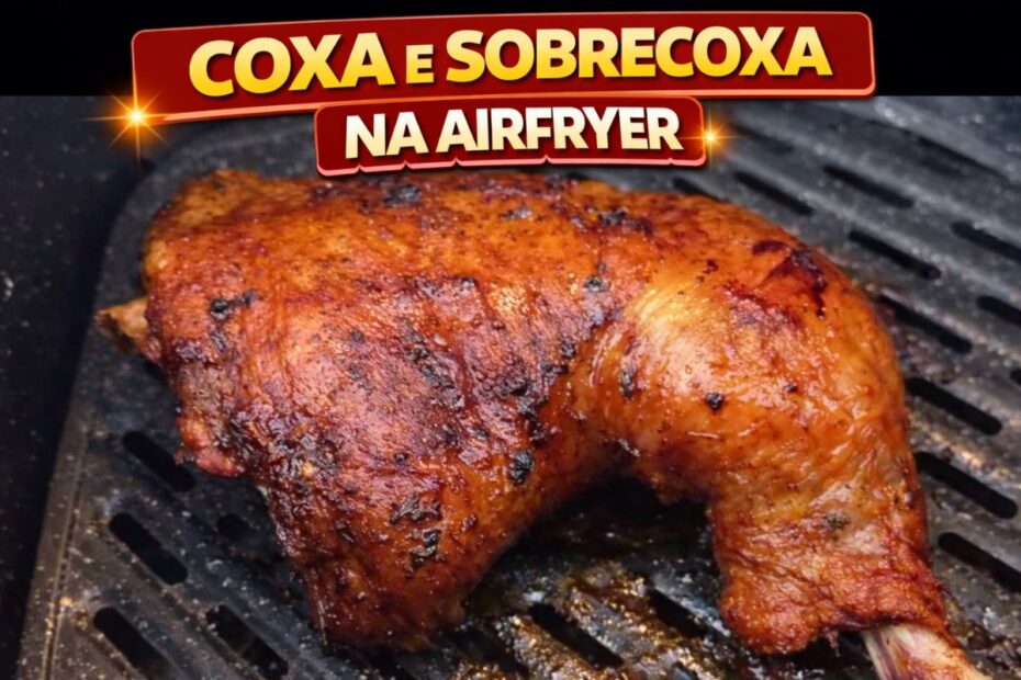 Coxa e sobrecoxa de frango assadas na air fryer com pele bem crocante