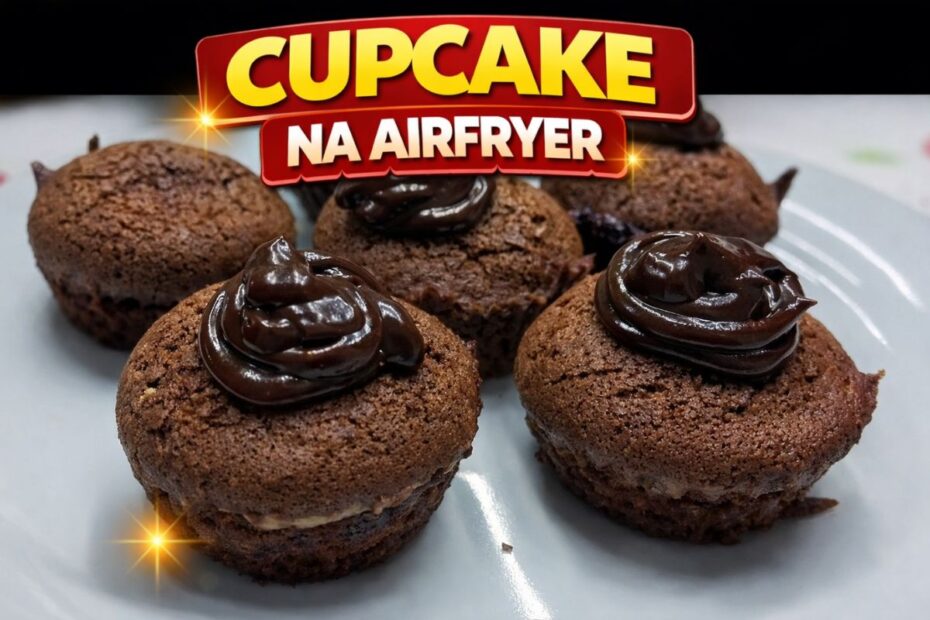 Cupcake de chocolate na airfryer feito na forma de silicone decorado